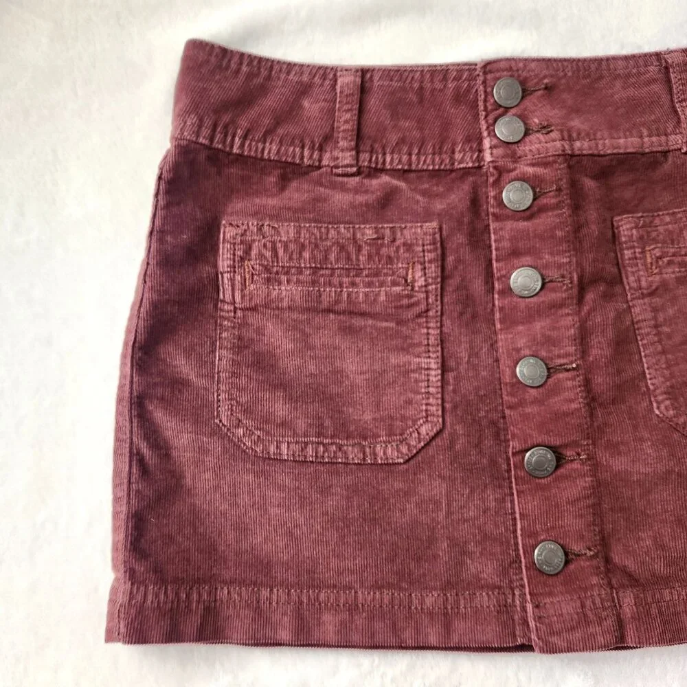 Free People‎ Joanie Brown Corduroy Skirt Size 26 Button Front Mini Cargo Grunge